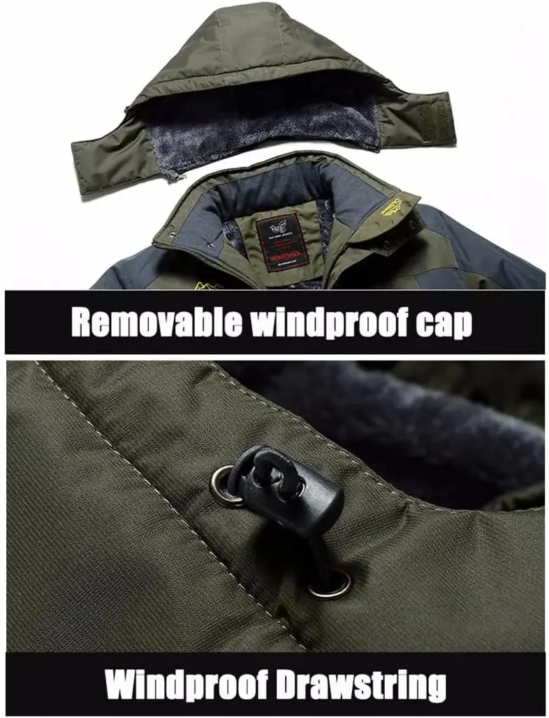 Adhdyuud Men Wool Liner Thicken Jacket Outwear Winter Cotton-Padded Windbreaker Parka Coat