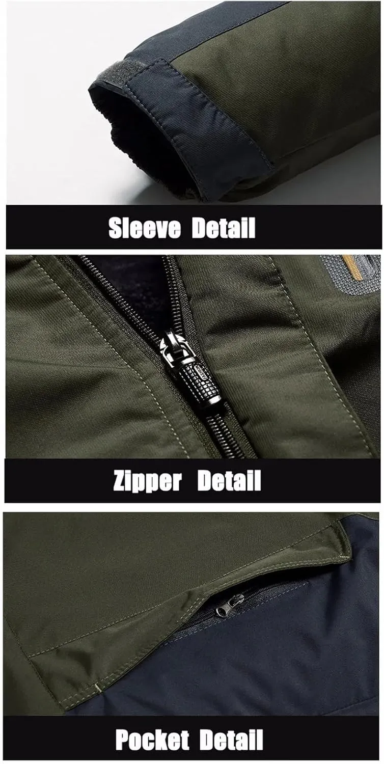 Adhdyuud Men Wool Liner Thicken Jacket Outwear Winter Cotton-Padded Windbreaker Parka Coat