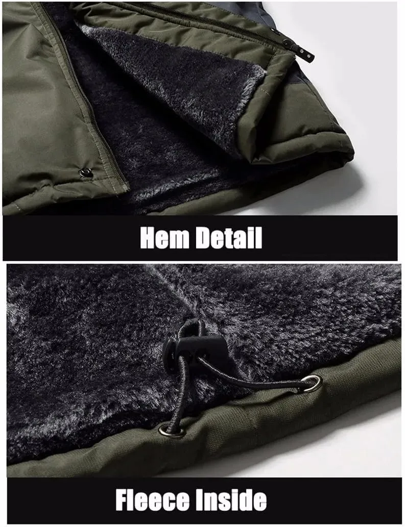 Adhdyuud Men Wool Liner Thicken Jacket Outwear Winter Cotton-Padded Windbreaker Parka Coat