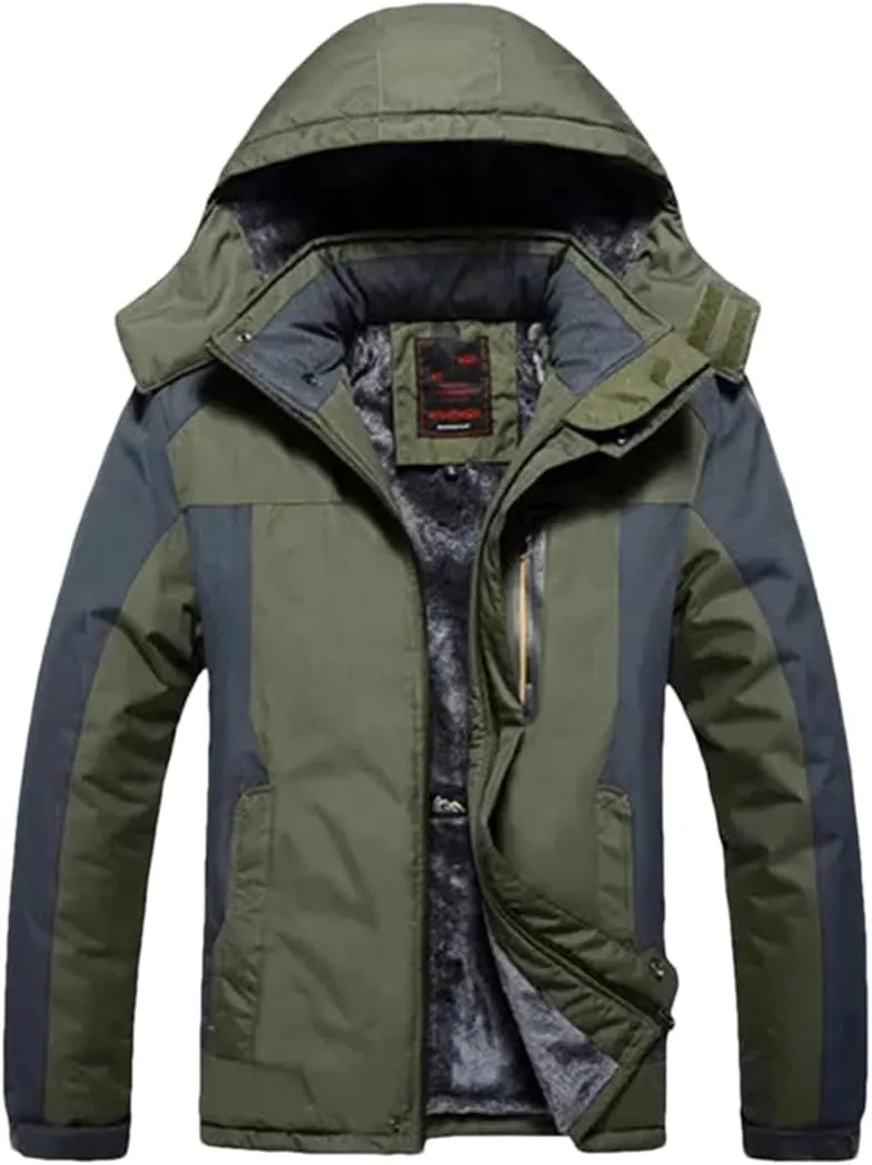 Adhdyuud Men Wool Liner Thicken Jacket Outwear Winter Cotton-Padded Windbreaker Parka Coat