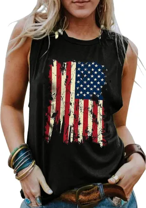 American Flag Tank Top for Women 4th of July Shirts Stars Striped Sleeveless Tops Patriotic USA Flag Vest Tees