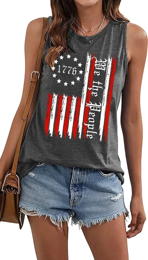 American Flag Tank Top for Women 4th of July Shirts Stars Striped Sleeveless Tops Patriotic USA Flag Vest Tees