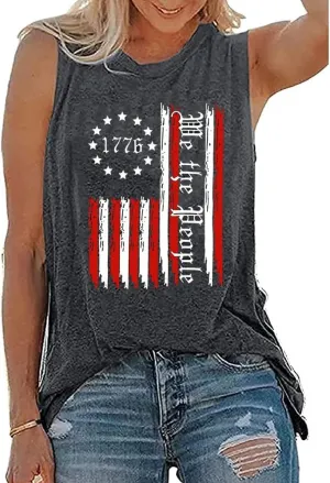American Flag Tank Top for Women 4th of July Shirts Stars Striped Sleeveless Tops Patriotic USA Flag Vest Tees