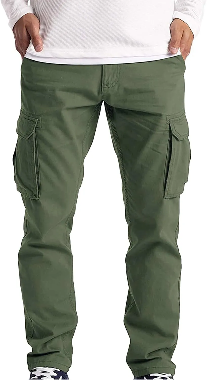 Athletic Pants for Men Color Leggings Casual Men's Trousers Pants Tooling Solid Multi-Pocket Tapered Athletic