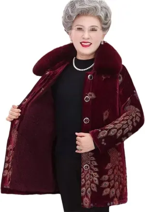 Azedssw Grandma Cotton-Padded Jacket Winter Coats Women Fleece Padded Hooded Cotton Jackets Thick Warm Mother Coat