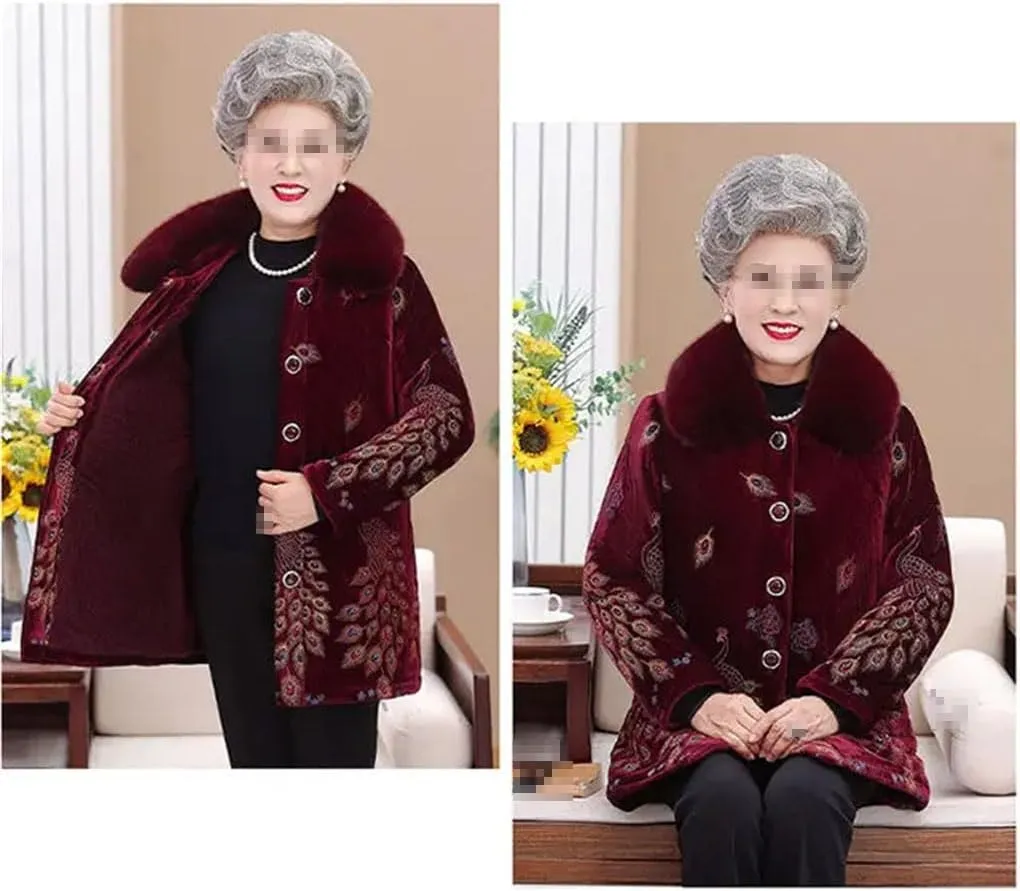 Azedssw Grandma Cotton-Padded Jacket Winter Coats Women Fleece Padded Hooded Cotton Jackets Thick Warm Mother Coat
