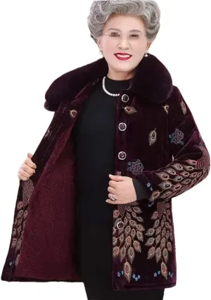 Azedssw Grandma Cotton-Padded Jacket Winter Coats Women Fleece Padded Hooded Cotton Jackets Thick Warm Mother Coat