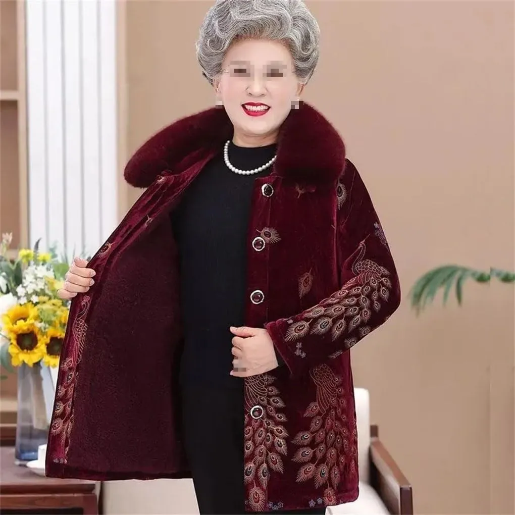 Azedssw Grandma Cotton-Padded Jacket Winter Coats Women Fleece Padded Hooded Cotton Jackets Thick Warm Mother Coat
