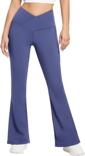 baleaf Women's Fleece Lined Pants Winter Thermal Warm Flare Leggings Crossover Yoga Pants Bell Bottom with Pockets