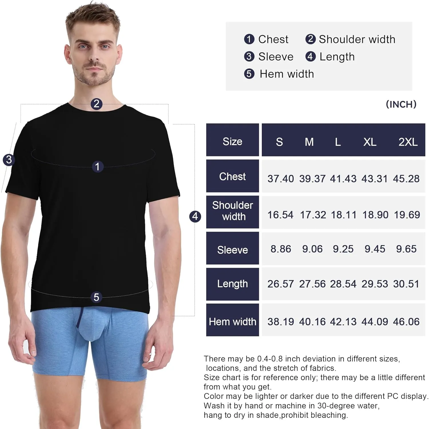 BAMBOO COOL Mens Undershirts Slim Fit V-Neck/Crewneck, Moisture-Wicking T-Shirts Soft Stretch White Tees for Men, 3 Pack