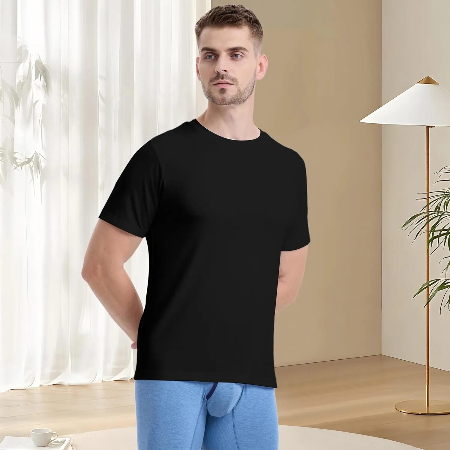 BAMBOO COOL Mens Undershirts Slim Fit V-Neck/Crewneck, Moisture-Wicking T-Shirts Soft Stretch White Tees for Men, 3 Pack