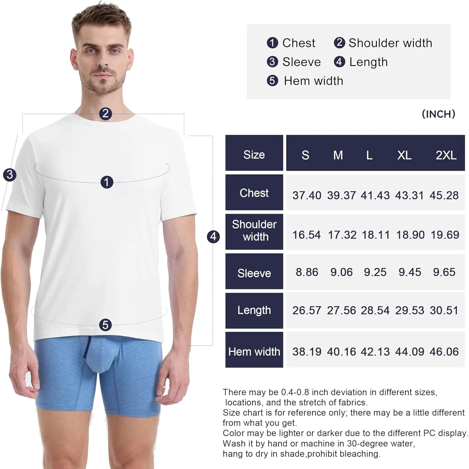 BAMBOO COOL Mens Undershirts Slim Fit V-Neck/Crewneck, Moisture-Wicking T-Shirts Soft Stretch White Tees for Men, 3 Pack