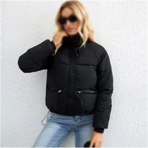 Casual Pockets Thicken Outwear Female Casual Warm Snow Coat Cotton Padded Coats(Medium)