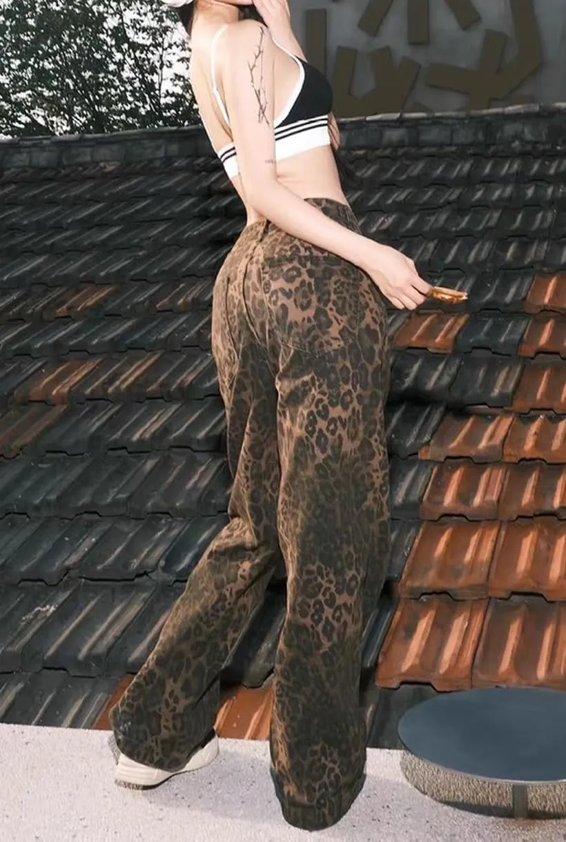 Cheetah Jeans Leopard Print Vintage Baggy Wide Leg High Waisted Oversized Cheetah Print