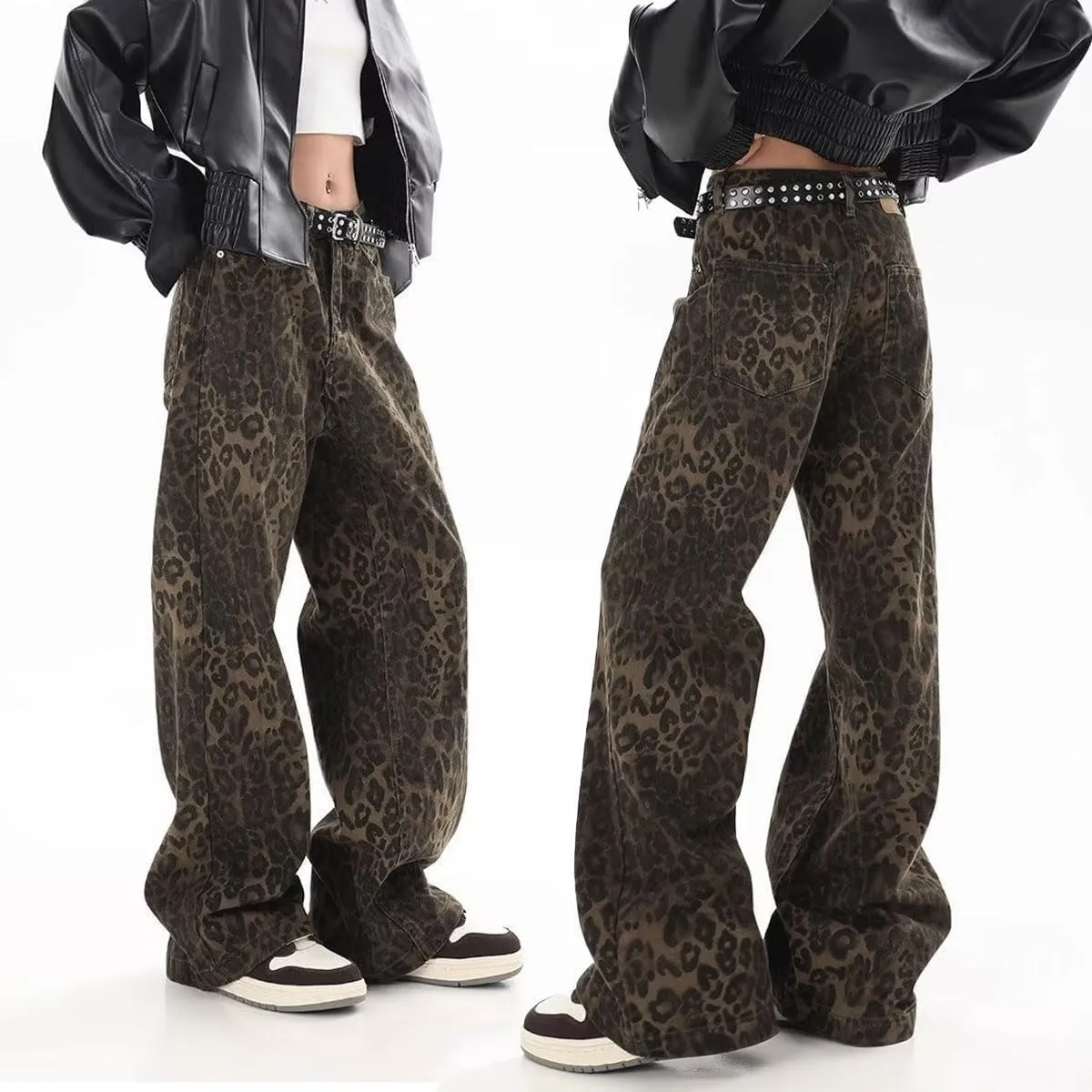 Cheetah Jeans Leopard Print Vintage Baggy Wide Leg High Waisted Oversized Cheetah Print