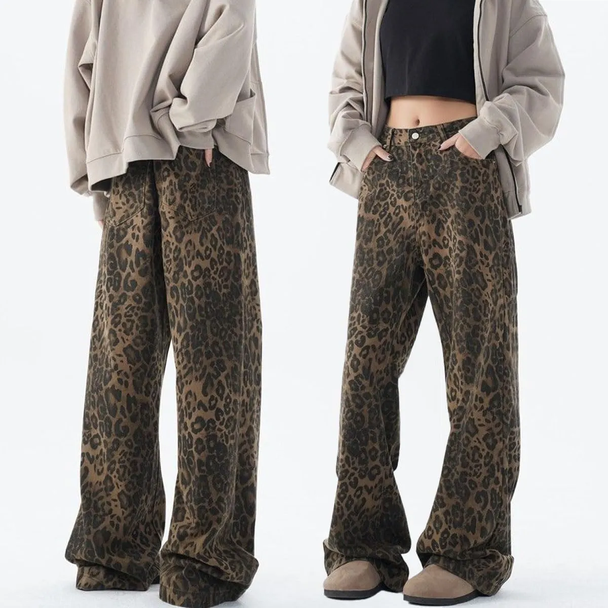 Cheetah Jeans Leopard Print Vintage Baggy Wide Leg High Waisted Oversized Cheetah Print
