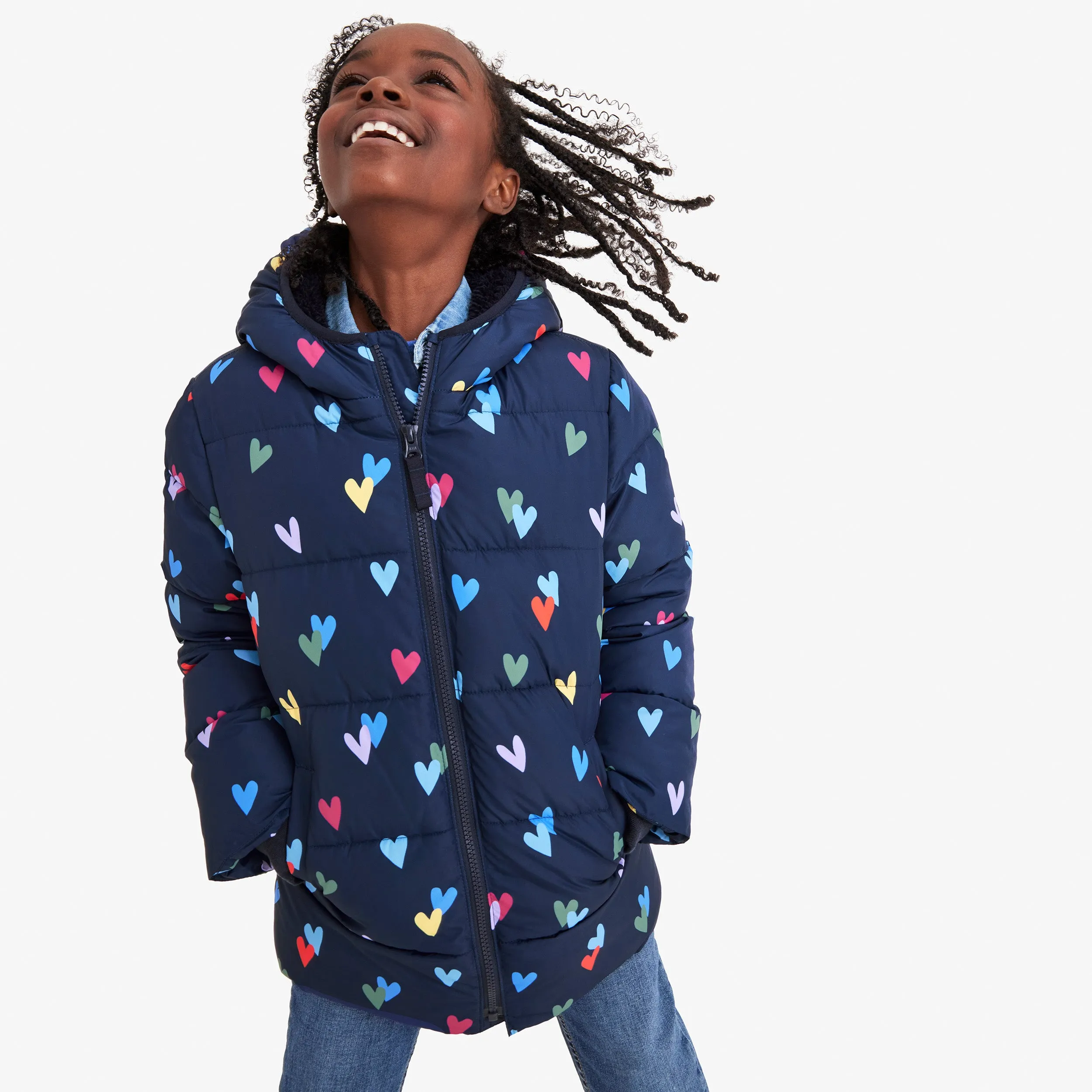 Clearance kids parka puffer coat in confetti hearts