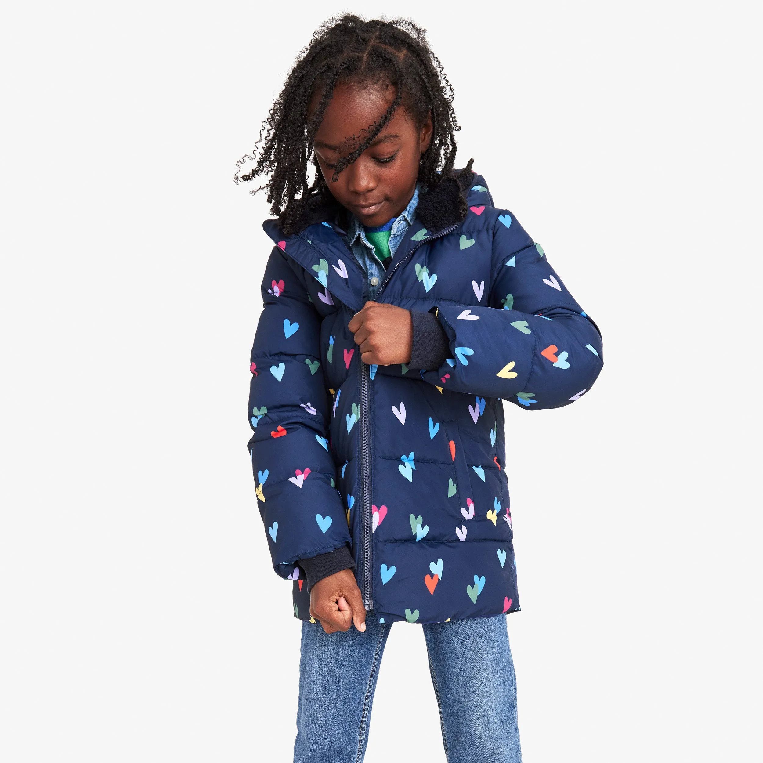Clearance kids parka puffer coat in confetti hearts