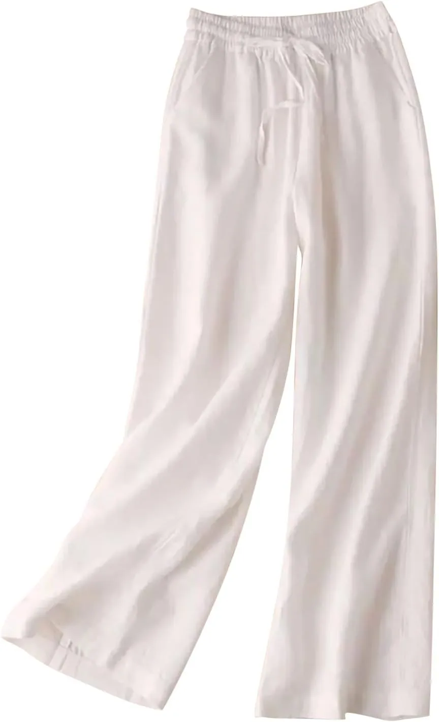CRNTCEM Loose Fit Beach Pants for Women Stretch Pull On Wide Leg Trousers Lounge Sports Yoga Pants Straight Leg Work Trouser