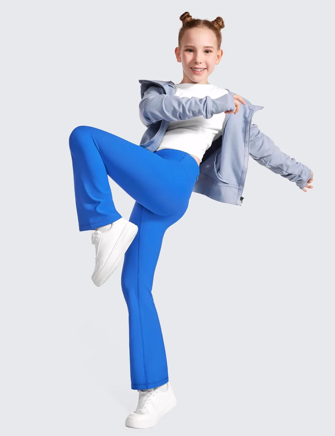 CRZ YOGA Girls Thermal Fleece Lined Flare Leggings Winter Warm Water Resistant Kids Bell Bottoms High Waist Pants Lounge Yoga