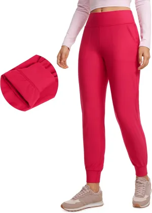 CRZ YOGA Womens Fleece Lined Workout Joggers with Pockets 27.5" - Hiking Running Outdoor Pants Water Resistant Winter Warm