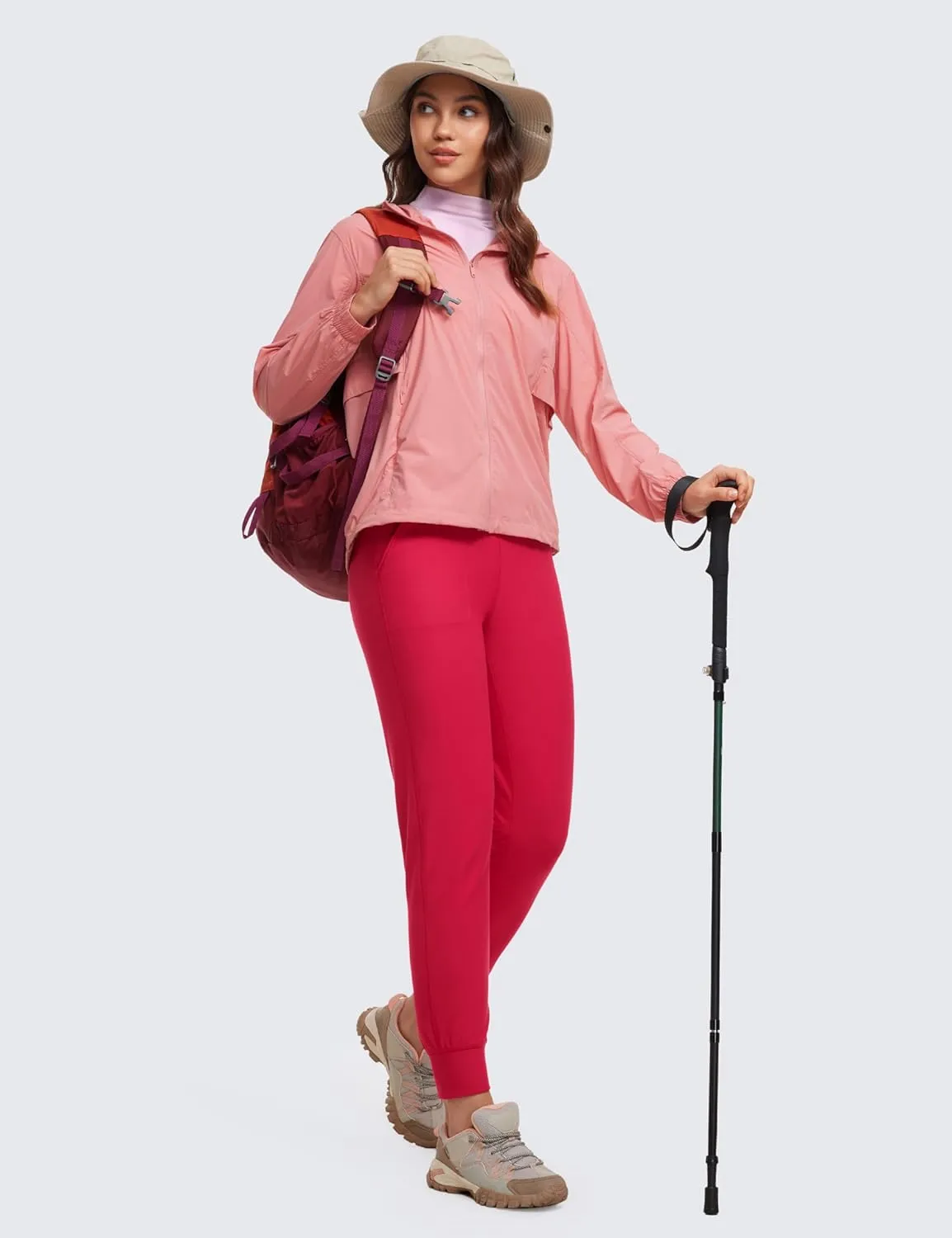 CRZ YOGA Womens Fleece Lined Workout Joggers with Pockets 27.5" - Hiking Running Outdoor Pants Water Resistant Winter Warm