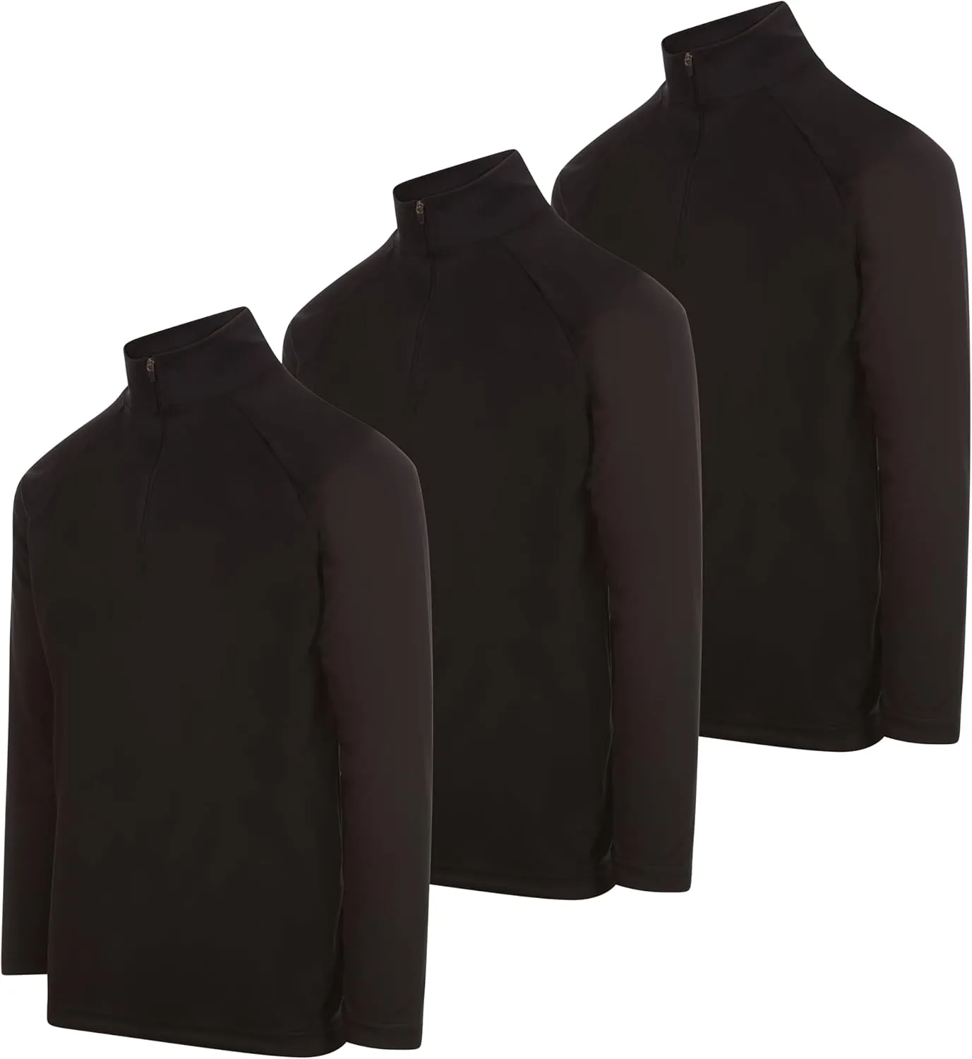 DARESAY Men's Dri-Fit Quarter Zip Long Sleeve Moisture Wicking Pullover, Athletic Quick Dry Tees 3-Pack (Up to 3XL)