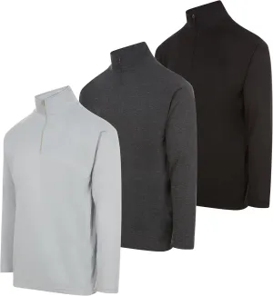 DARESAY Men's Dri-Fit Quarter Zip Long Sleeve Moisture Wicking Pullover, Athletic Quick Dry Tees 3-Pack (Up to 3XL)