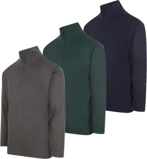 DARESAY Men's Dri-Fit Quarter Zip Long Sleeve Moisture Wicking Pullover, Athletic Quick Dry Tees 3-Pack (Up to 3XL)