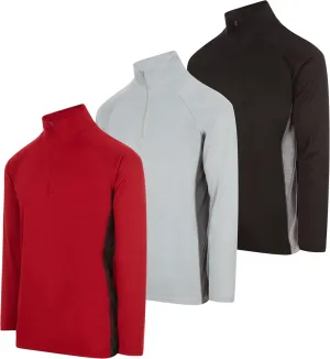 DARESAY Men's Dri-Fit Quarter Zip Long Sleeve Moisture Wicking Pullover, Athletic Quick Dry Tees 3-Pack (Up to 3XL)