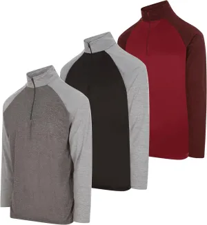 DARESAY Men's Dri-Fit Quarter Zip Long Sleeve Moisture Wicking Pullover, Athletic Quick Dry Tees 3-Pack (Up to 3XL)