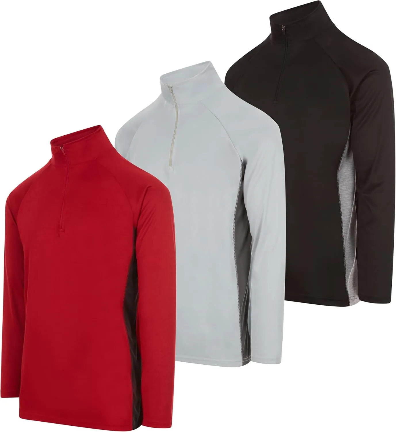 DARESAY Men's Dri-Fit Quarter Zip Long Sleeve Moisture Wicking Pullover, Athletic Quick Dry Tees 3-Pack (Up to 3XL)