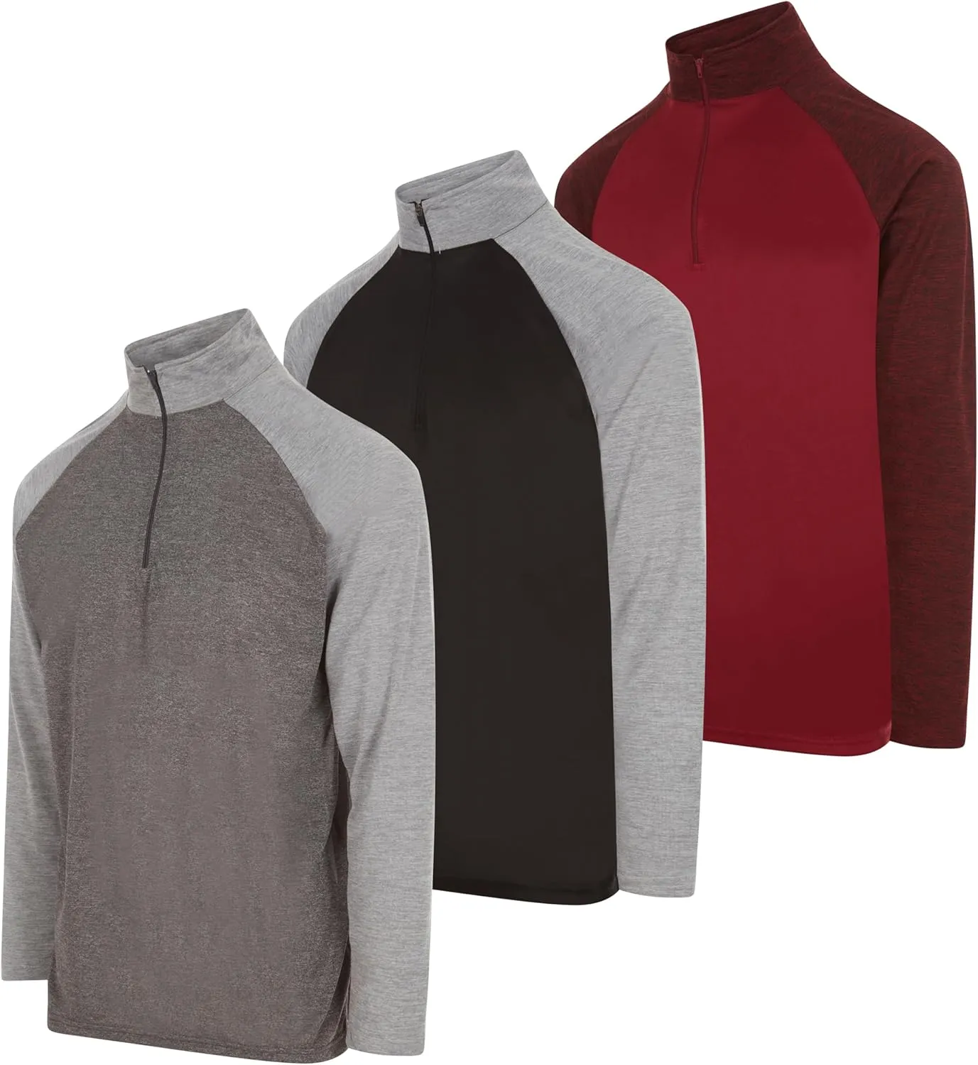 DARESAY Men's Dri-Fit Quarter Zip Long Sleeve Moisture Wicking Pullover, Athletic Quick Dry Tees 3-Pack (Up to 3XL)