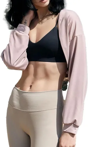 Deviwear Pilates Bolero Cardigan Open Front Active Long Sleeve Yoga Workout Cropped Top DEVI-O0016