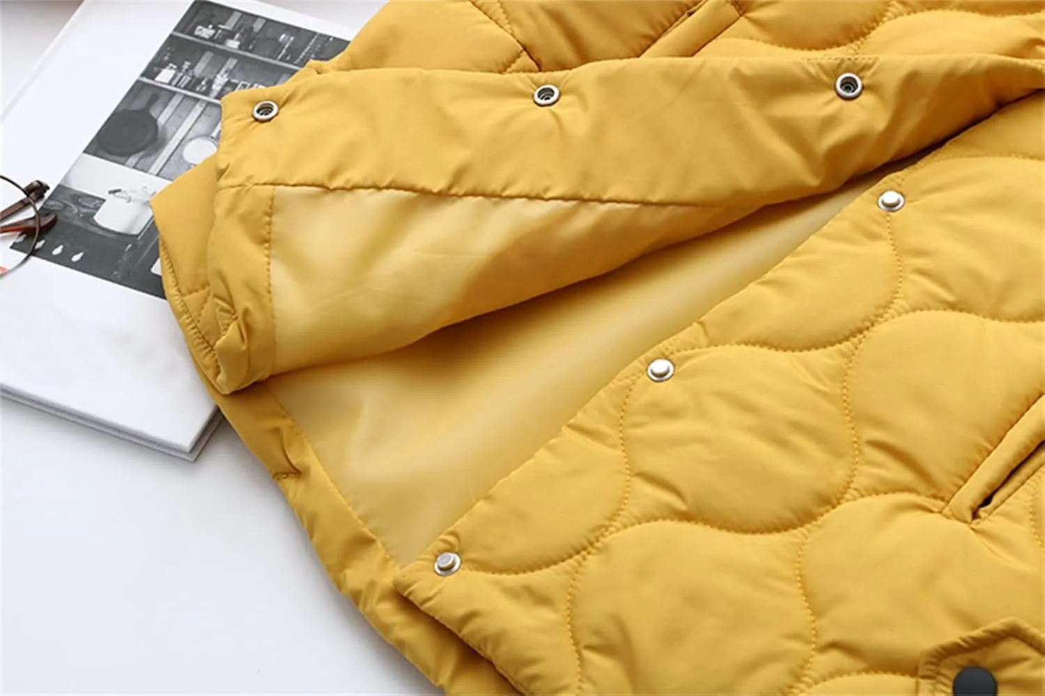DGHM-JLMY Women's Winter Fashion Short Cotton-Padded Jacket Stand Collar Button Puffer Jacket Casual Warm Down Coat