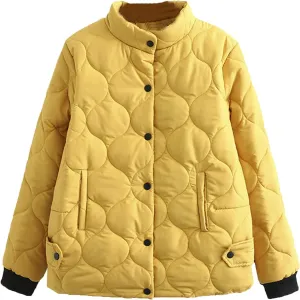 DGHM-JLMY Women's Winter Fashion Short Cotton-Padded Jacket Stand Collar Button Puffer Jacket Casual Warm Down Coat