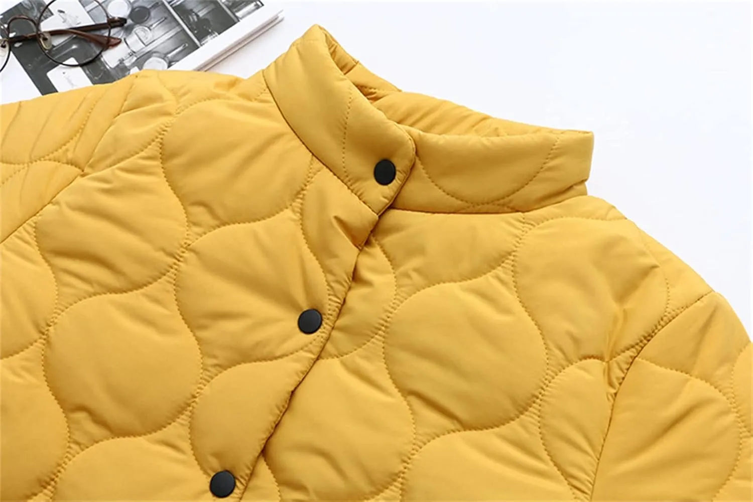 DGHM-JLMY Women's Winter Fashion Short Cotton-Padded Jacket Stand Collar Button Puffer Jacket Casual Warm Down Coat