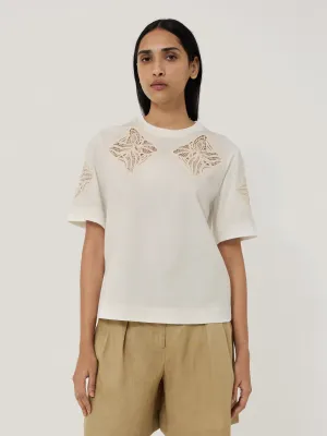 Embroidered Short Sleeve T-shirt | Cream