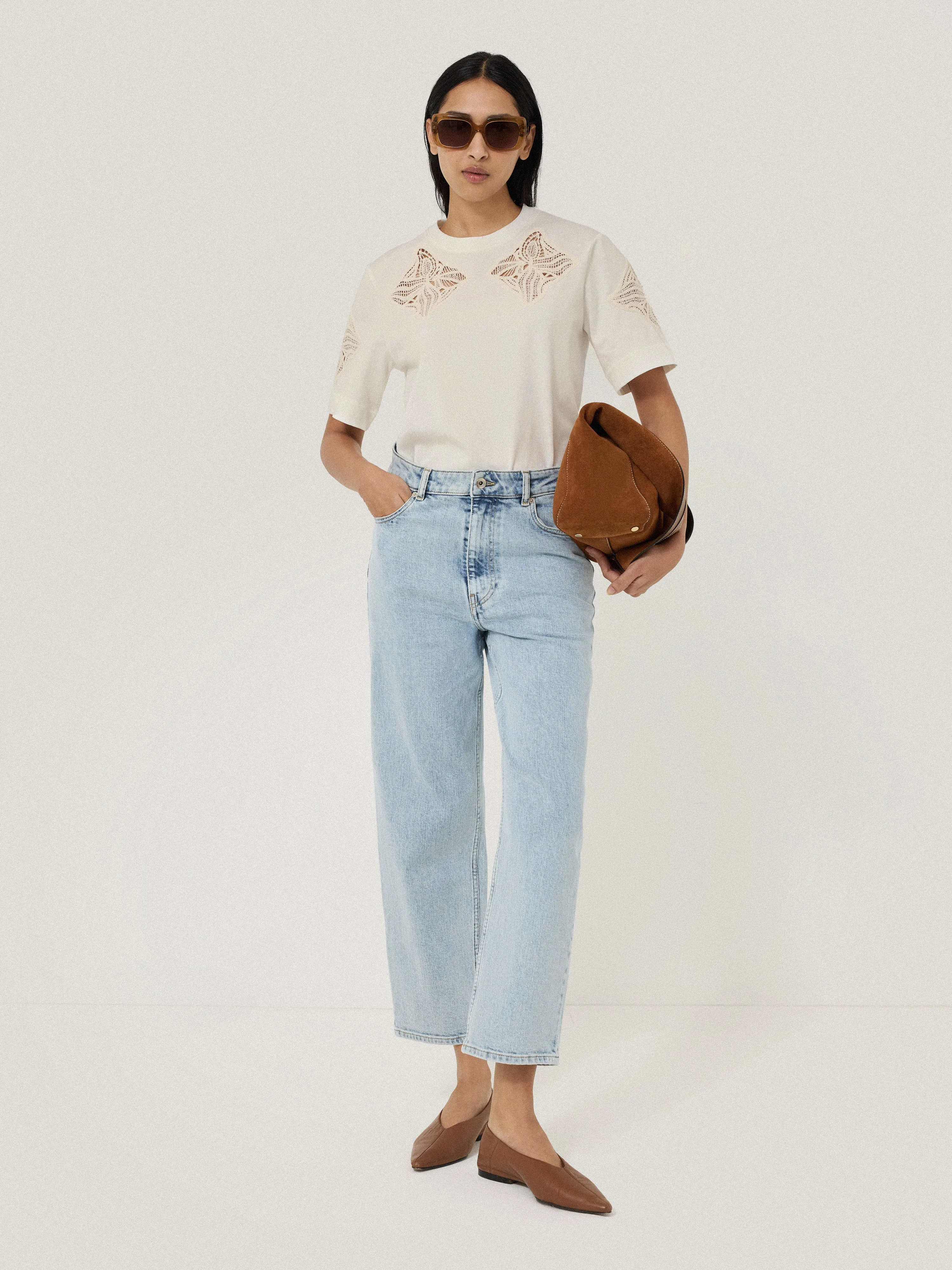 Embroidered Short Sleeve T-shirt | Cream