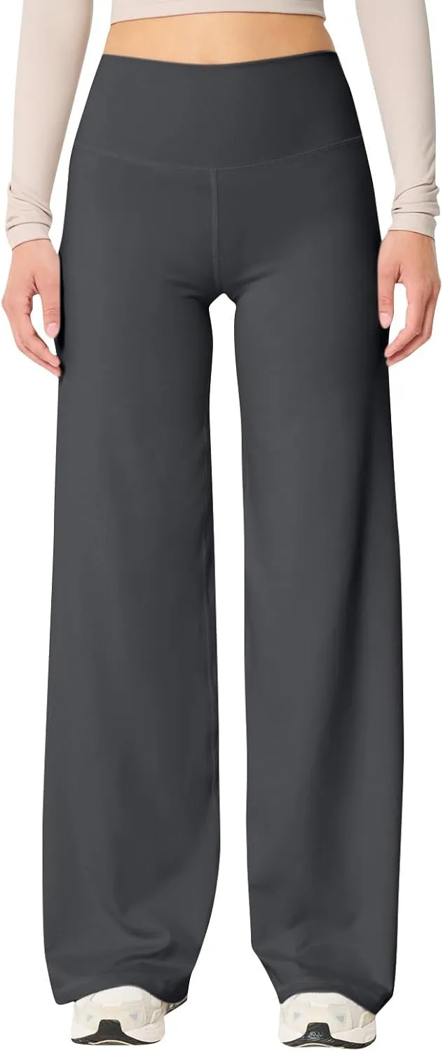 fanmpghleoo Wide Leg Yoga Pants for Women High Waisted Pull On Stretchy Work Pants Business Casual Athletic Trousers Pants