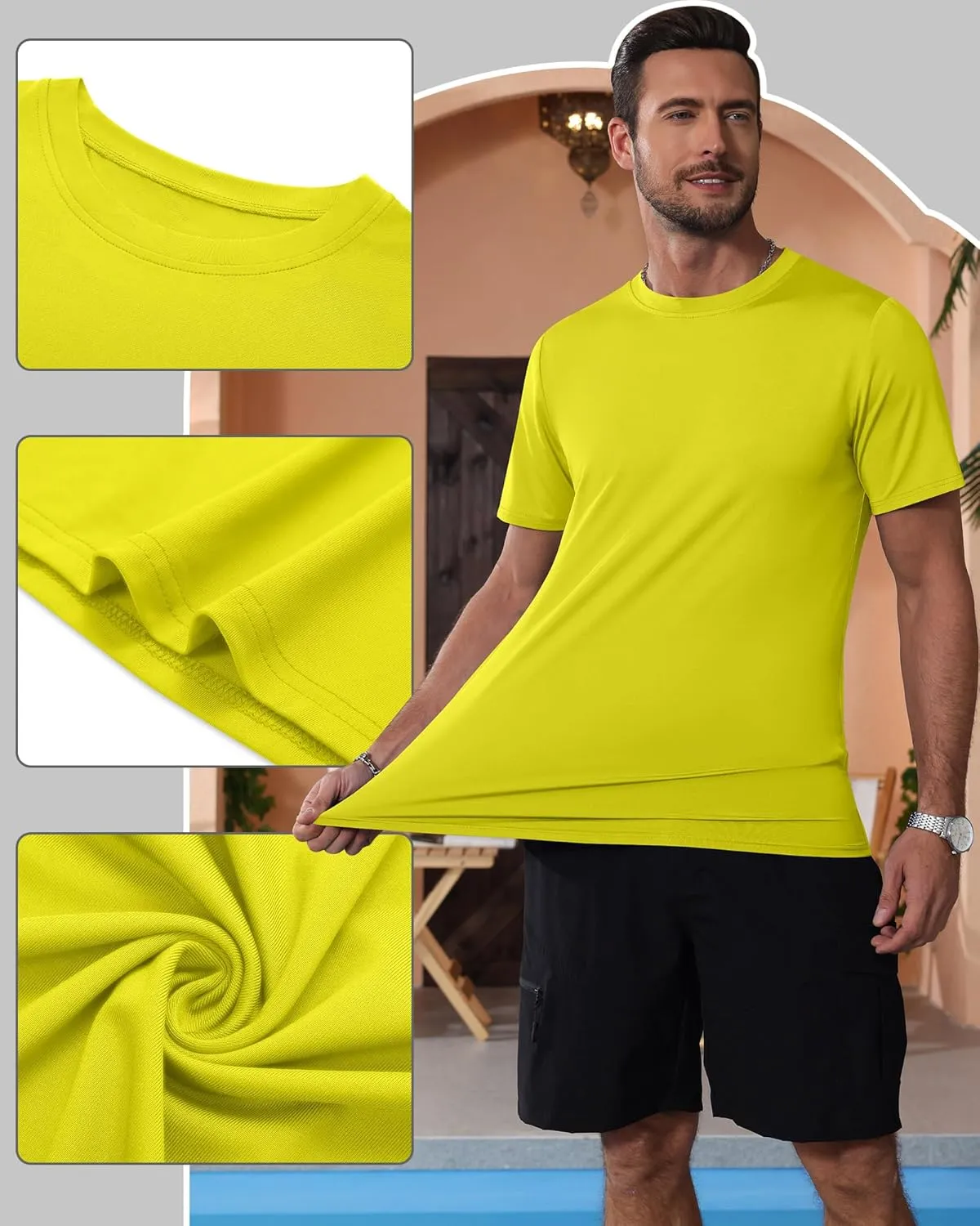 Ficerd 3 Pack Swim Shirts for Men Short Sleeve Quick Dry Shirts Crew Neck Rash Guard UV Athletic Lightweight Basics Tees
