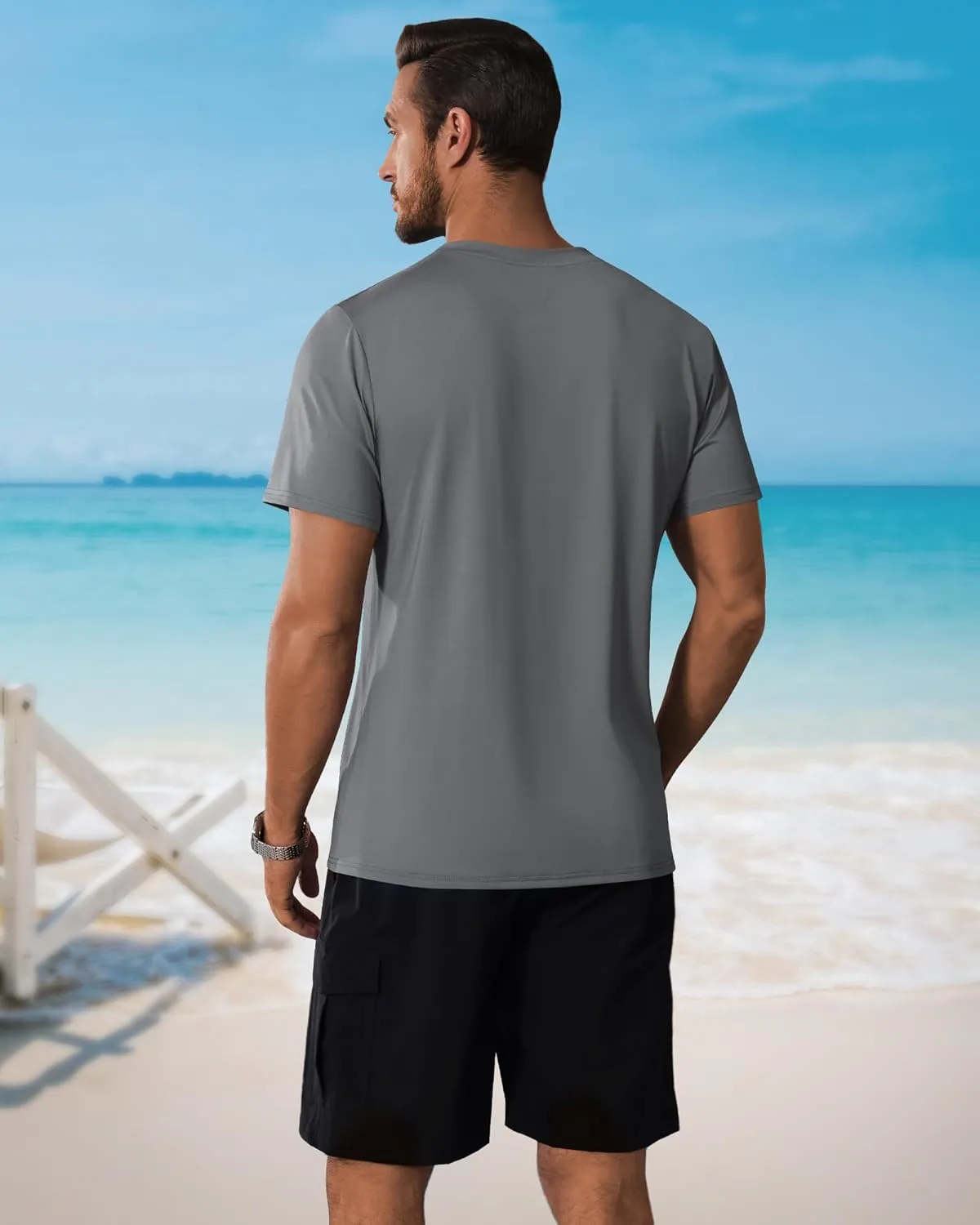Ficerd 3 Pack Swim Shirts for Men Short Sleeve Quick Dry Shirts Crew Neck Rash Guard UV Athletic Lightweight Basics Tees