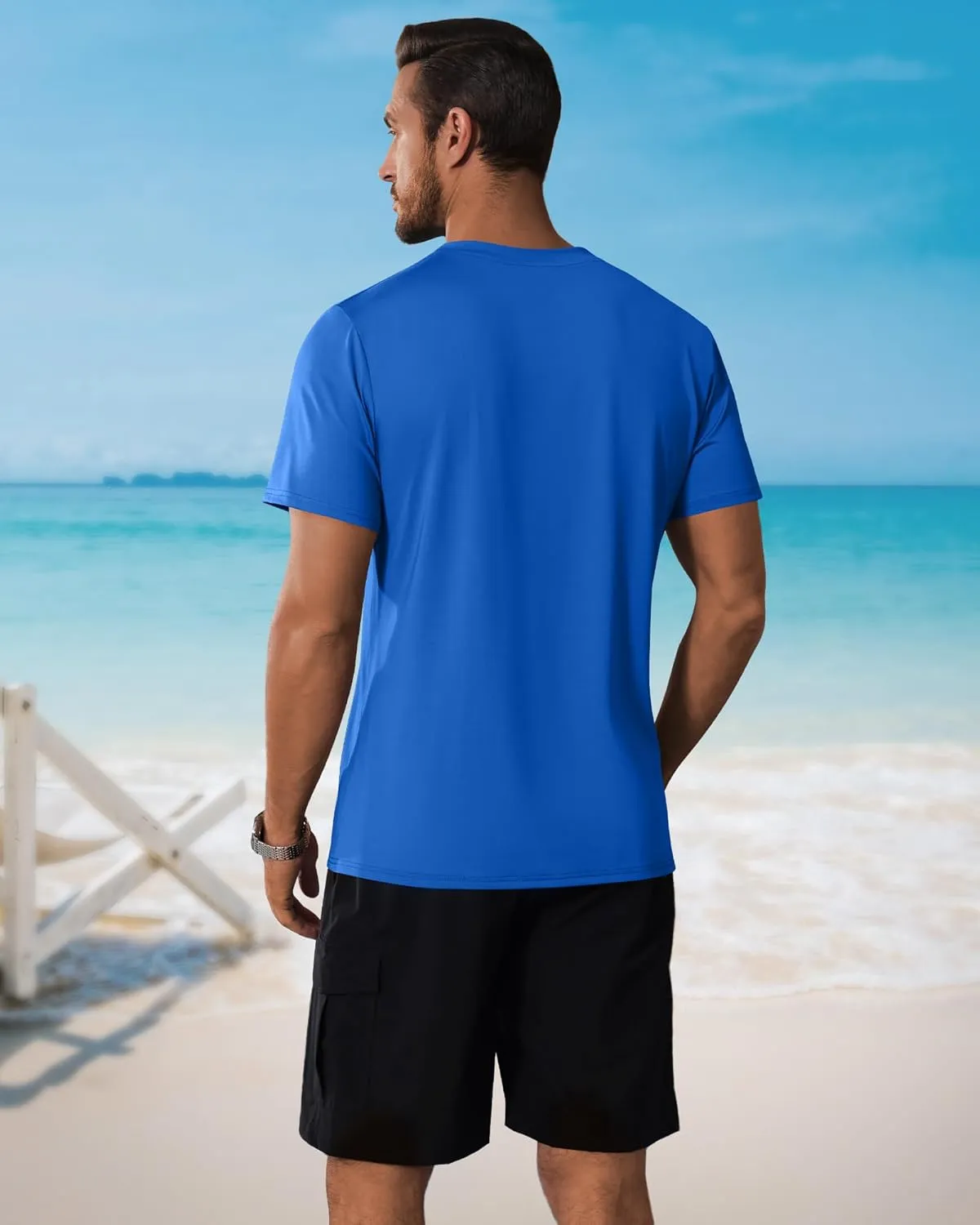Ficerd 3 Pack Swim Shirts for Men Short Sleeve Quick Dry Shirts Crew Neck Rash Guard UV Athletic Lightweight Basics Tees