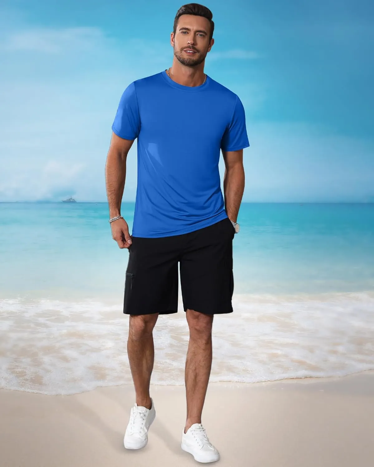 Ficerd 3 Pack Swim Shirts for Men Short Sleeve Quick Dry Shirts Crew Neck Rash Guard UV Athletic Lightweight Basics Tees