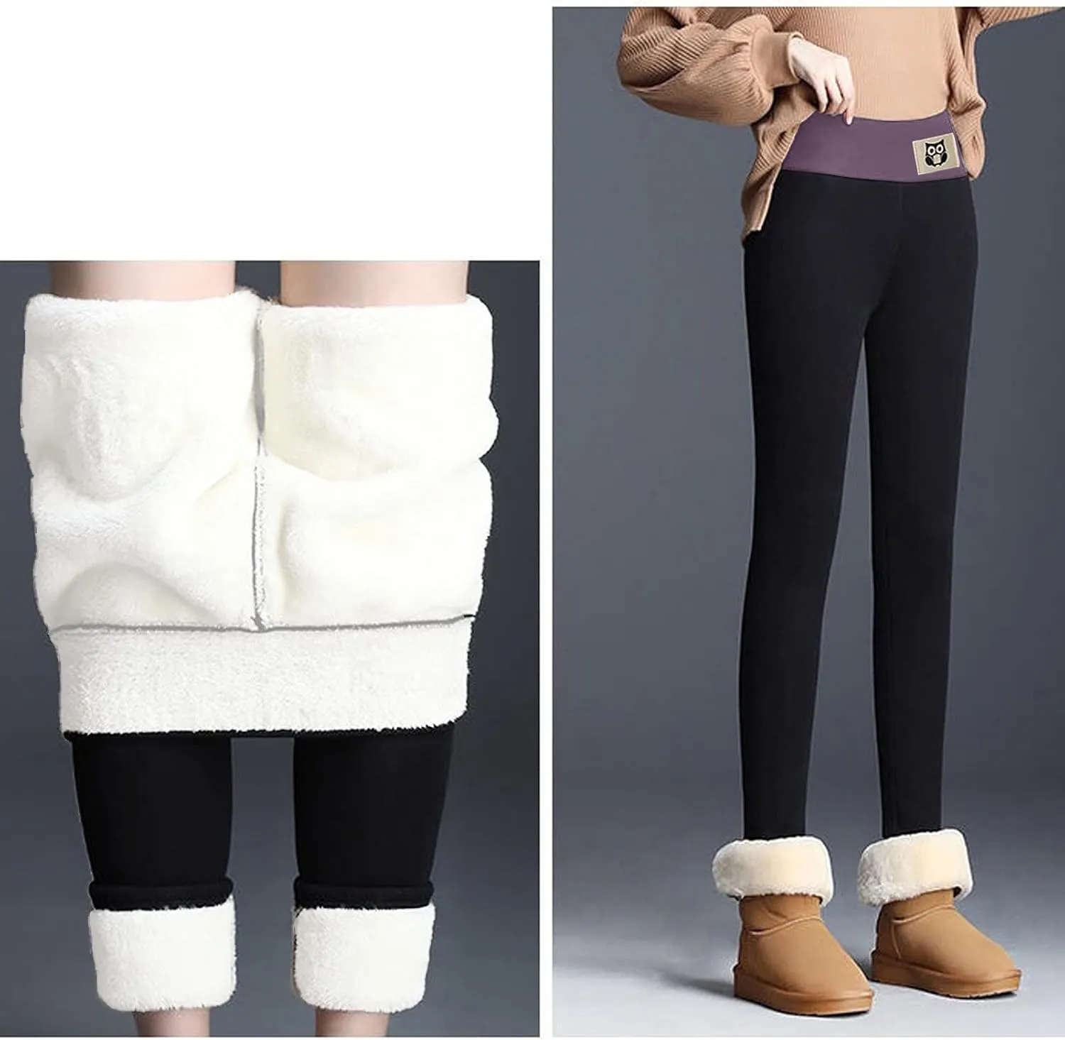 Fleece Lined Leggings Women Warm Thermal Legging Winter Pants Cold Weather Thick Velvet Tights Comfy Sherpa Snow Pants