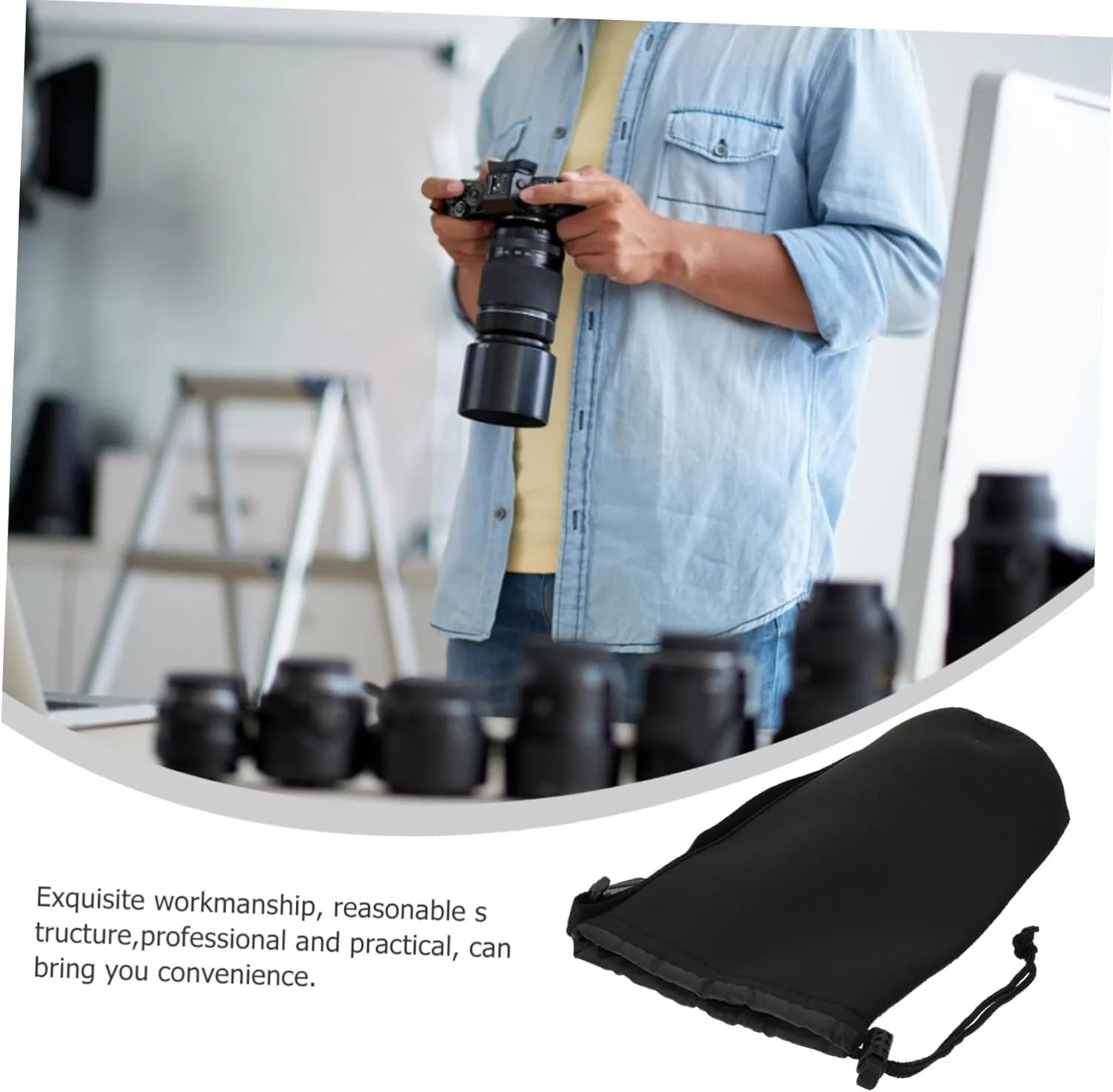 Flexible Insulation Pouch for Dslr Camera Lens Protective Neoprene Case Large Pouch Bag Carabiner