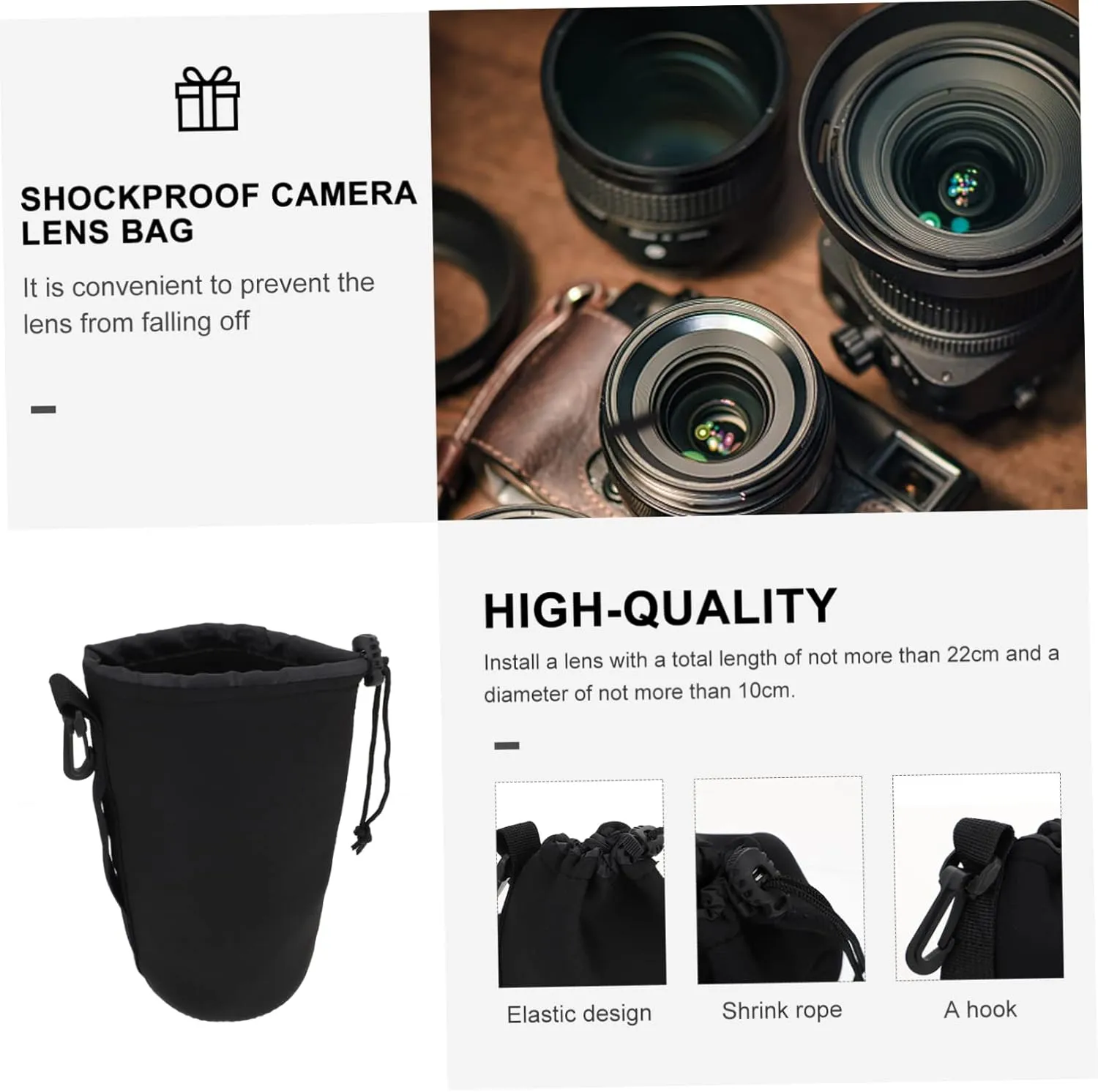 Flexible Insulation Pouch for Dslr Camera Lens Protective Neoprene Case Large Pouch Bag Carabiner