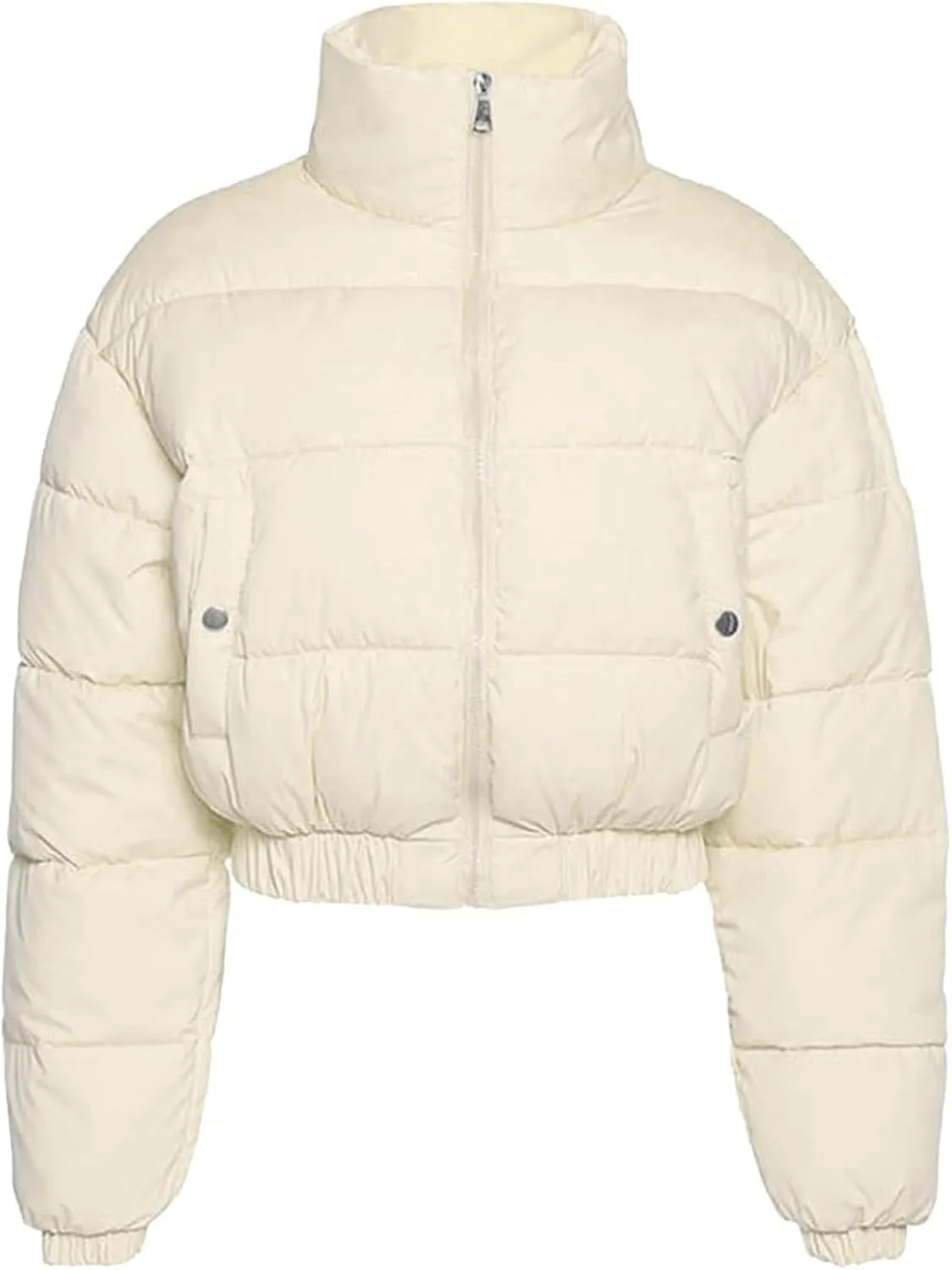 Flygo Women's Cropped Puffer Jacket Zip Up Stand Collar Padded Winter Down Coat