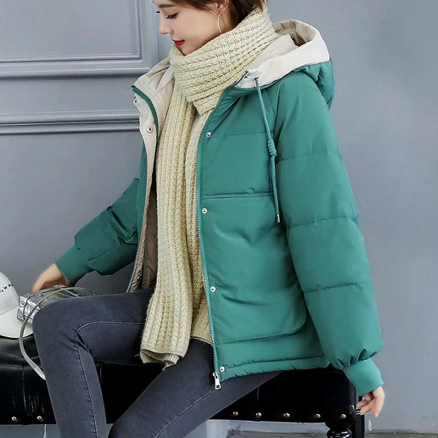 Flygo Women's Thickened Winter Warm Down Jacket Loose Hooded Padded Coat Outerwear