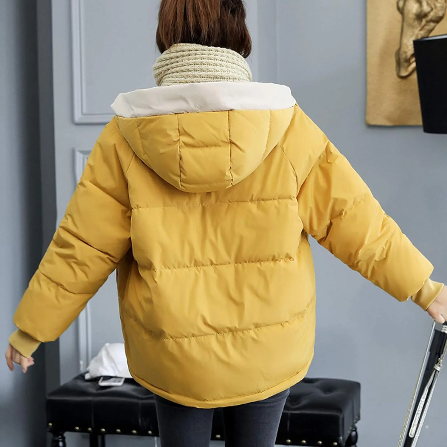 Flygo Women's Thickened Winter Warm Down Jacket Loose Hooded Padded Coat Outerwear